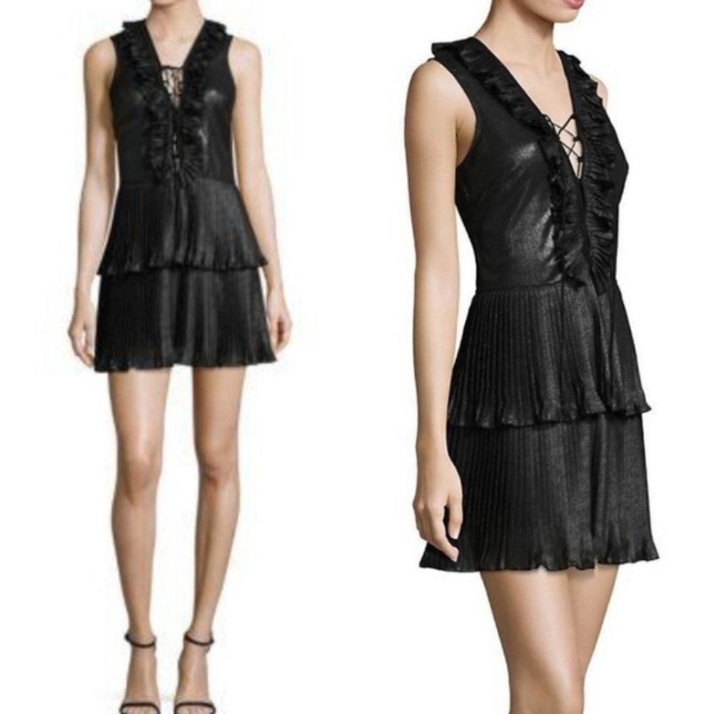 Delfi Collective Black Ruffle Metallic Shimmer Whimsigoth Party Dress Size Small